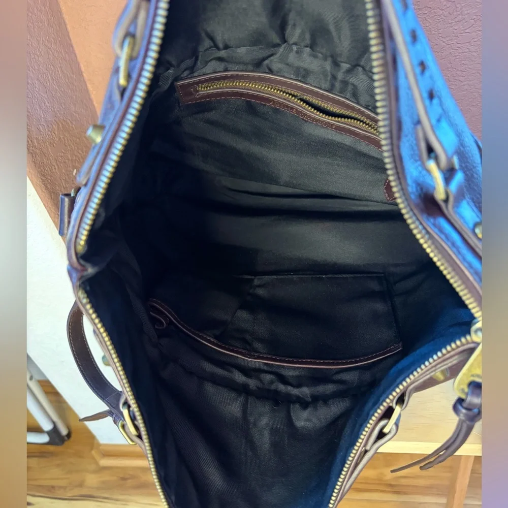 Joelle Hawkens Victory Folder Leather Bag | Brown Boho Studded Satchel Crossbody